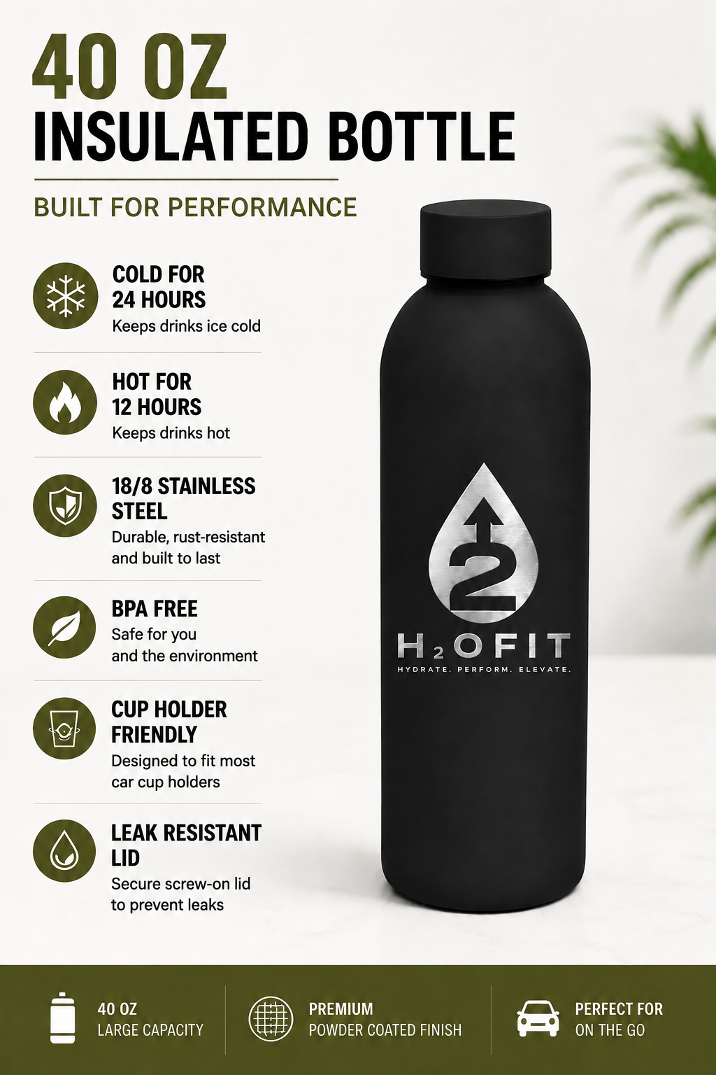 H2OFIT PREMIUM STAINLESS STEEL INSULATED BOTTLE