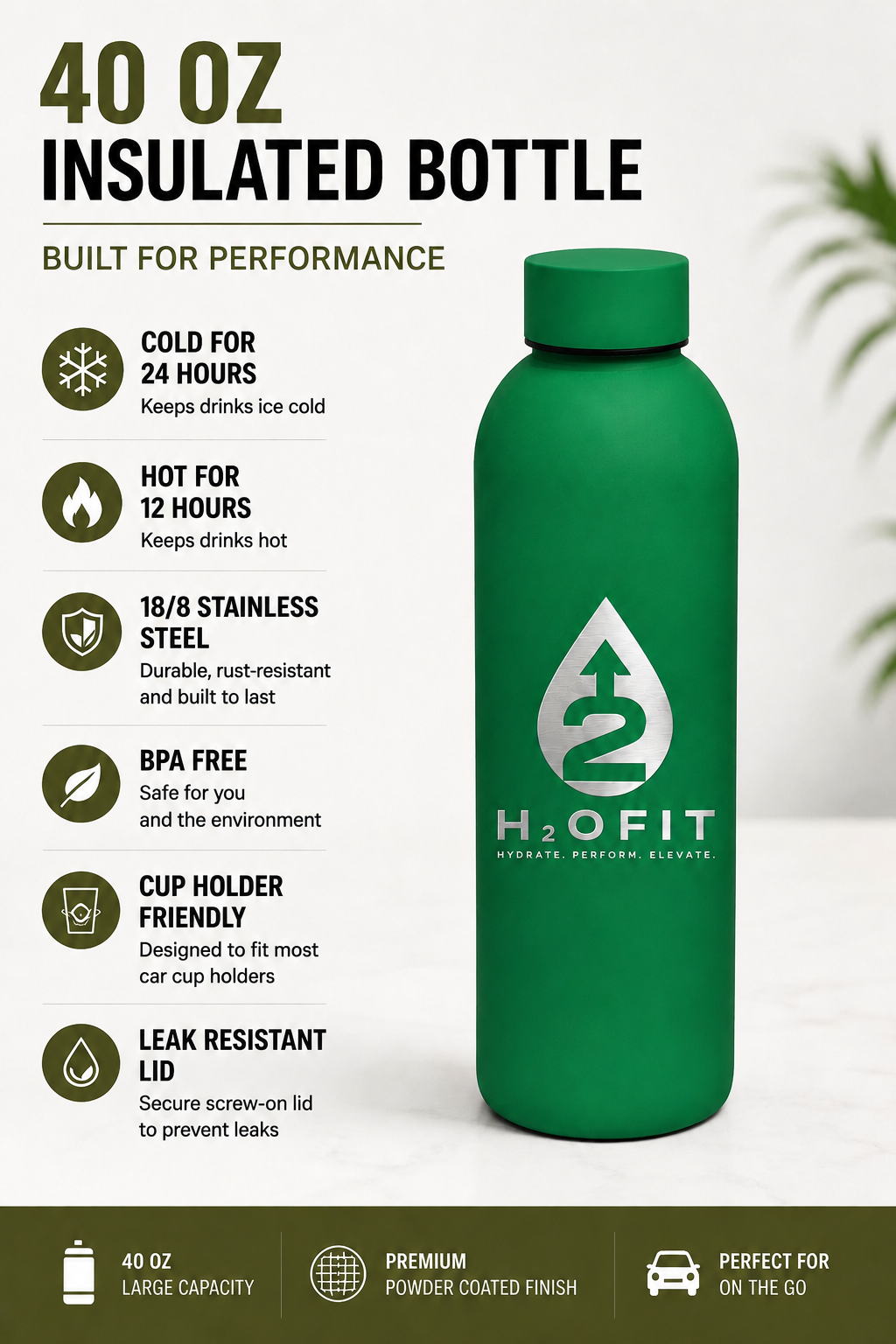 H2OFIT PREMIUM STAINLESS STEEL INSULATED BOTTLE