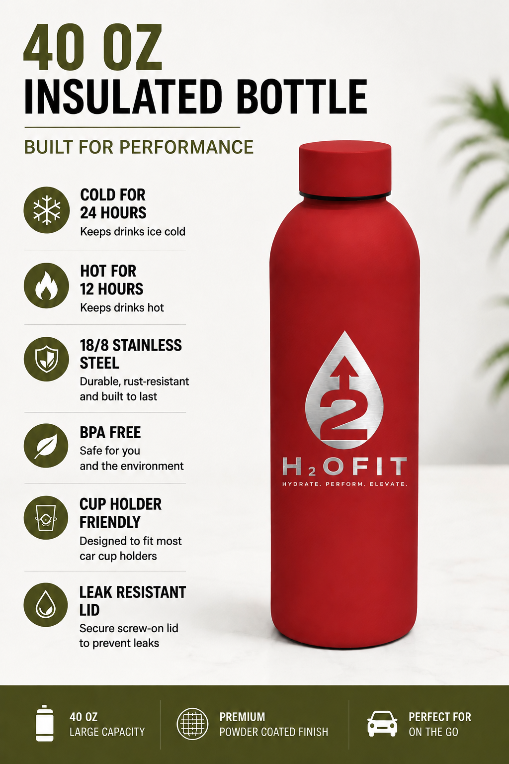 H2OFIT PREMIUM STAINLESS STEEL INSULATED BOTTLE
